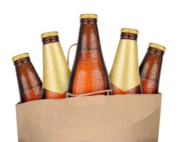 Bolsa con cerveza marrón — Foto de Stock