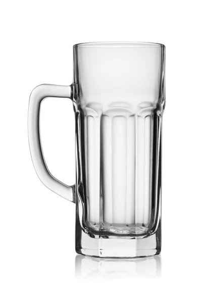 Caneca Transparente Transparente Vazia Para Cerveja Isolada Fundo Branco — Fotografia de Stock