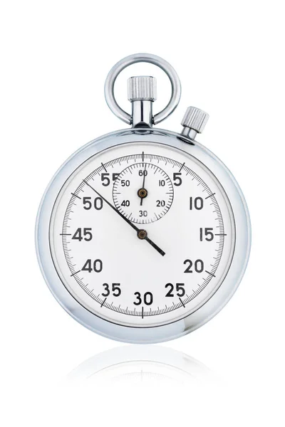 Classic Metallic Mechanical Analog Stopwatch Isolated White Background — Stock Photo, Image