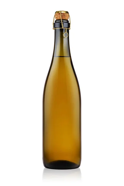 Grön Flaska Cider Eller Champagne Isolerad Vitt Med Klippbana — Stockfoto