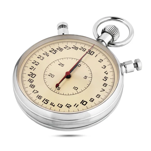 Klassieke Metalen Mechanische Analoge Stopwatch Geïsoleerd Witte Achtergrond — Stockfoto