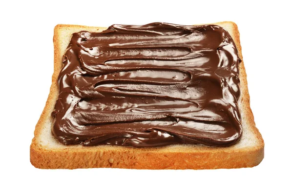 Sneetje Geroosterd Brood Met Chocoladeboter Geïsoleerd Witte Achtergrond — Stockfoto