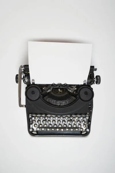 Black Typewriter Copy Space Your Text White Background Top View — Stock Photo, Image