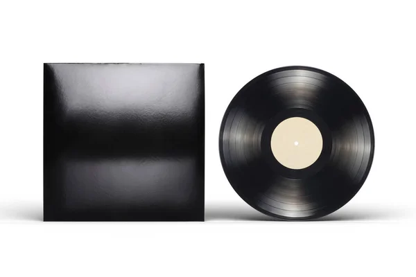 Vinyl Record Blank Black Cardboard Cover Isolated White Background Mock — Stock Photo, Image