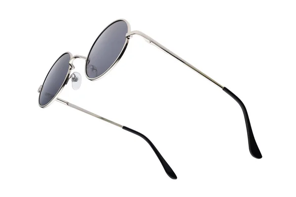 Klasyczny Okrągły Szary Pistolet Metalowe Okulary Przeciwsłoneczne Izolowane Białym Tle — Zdjęcie stockowe