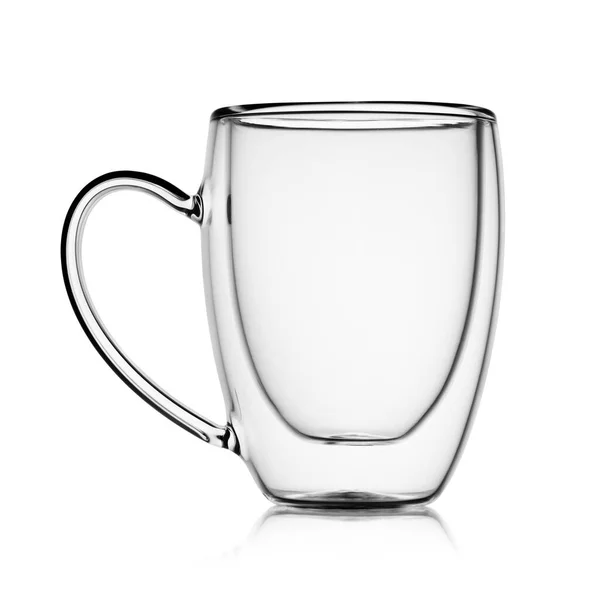 Порожня Прозора Скляна Чашка Подвійної Стінки Кави Еспресо Ізольована Білому — стокове фото
