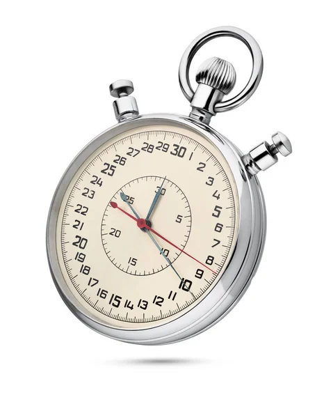 Classic Mechanical Analog Stopwatch Isolated White Background Clipping Path — Stock Photo, Image