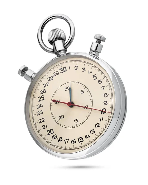 Klassieke Metalen Mechanische Analoge Stopwatch Geïsoleerd Witte Achtergrond — Stockfoto