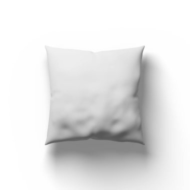 Beyaz arka planda boş kare yastık. 3 boyutlu canlandırma. Mokup tasarım sunumu.