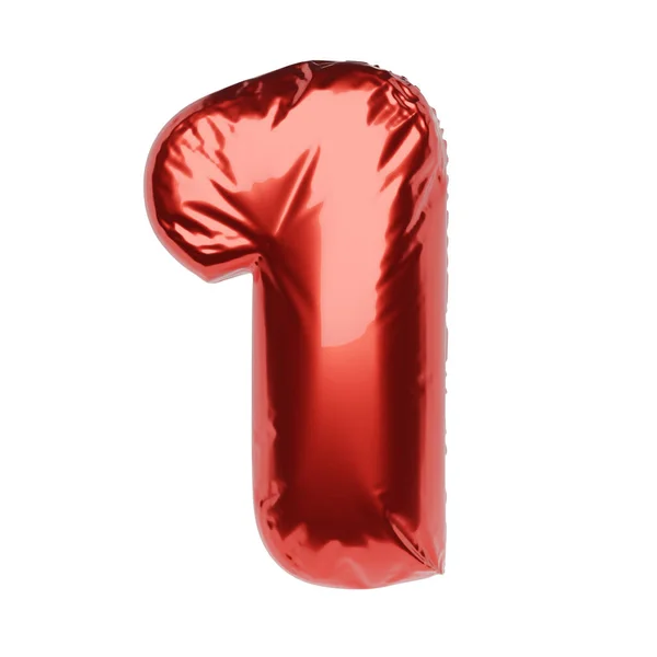 一号由红色充气气球制成 白色背景隔离 3D渲染说明 — 图库照片