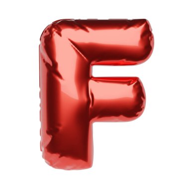 Beyaz arka planda izole edilmiş kırmızı şişirilebilir balondan F harfi. 3B resimleme.