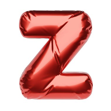 Z harfi beyaz arka planda izole edilmiş kırmızı şişme balondan yapılmıştır. 3B resimleme.