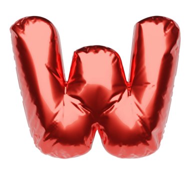 W harfi beyaz arka planda izole edilmiş kırmızı şişme balondan yapılmış. 3B resimleme.