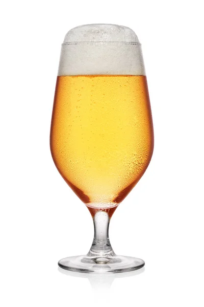 Full Misted Glass Light Yellow Beer Isolated White Background — Stock Photo, Image