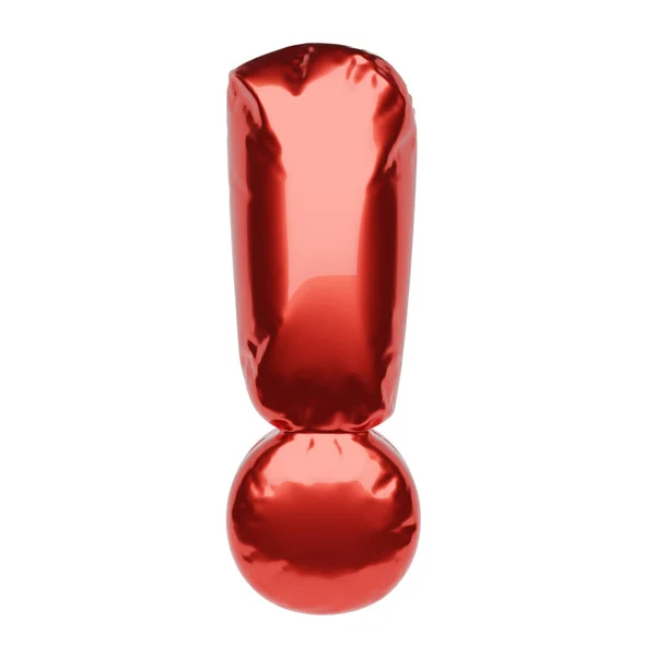 Ausrufezeichen Aus Rotem Aufblasbarem Ballon Isoliert Auf Weißem Hintergrund Darstellung — Stockfoto