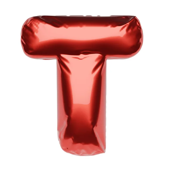 字母T由红色充气气球制成 白色背景隔离 3D渲染说明 — 图库照片