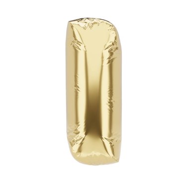 Beyaz arka planda izole edilmiş altın folyo şişirilebilir balondan yaptığım mektup. 3B resimleme.