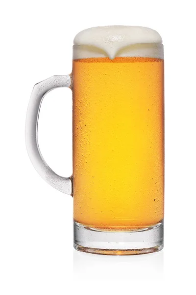 Caneca Enevoada Cheia Cerveja Amarela Clara Isolada Fundo Branco — Fotografia de Stock