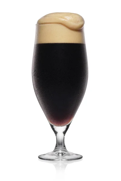 Full Misted Glass Black Stout Dark Beer Isolated White Background — Stock Photo, Image