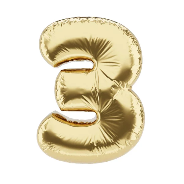 Número Forma Balão Inflável Folha Dourada Isolado Fundo Branco Ilustração — Fotografia de Stock