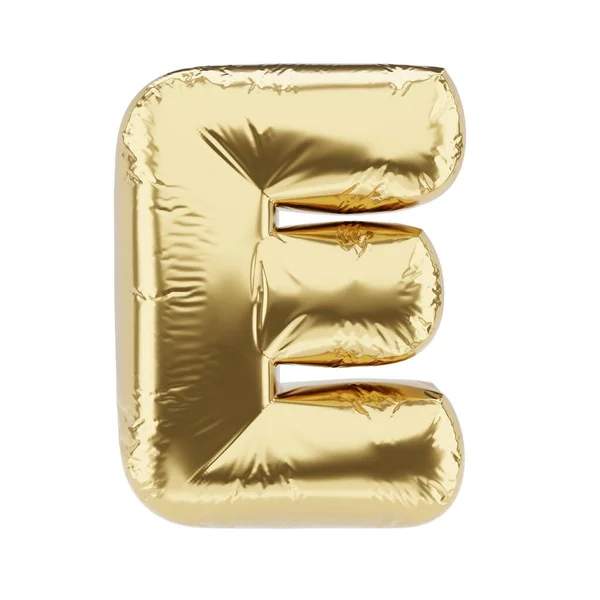白い背景に孤立した金色の箔インフレータブルバルーンで作られた手紙E 3Dレンダリング図 — ストック写真