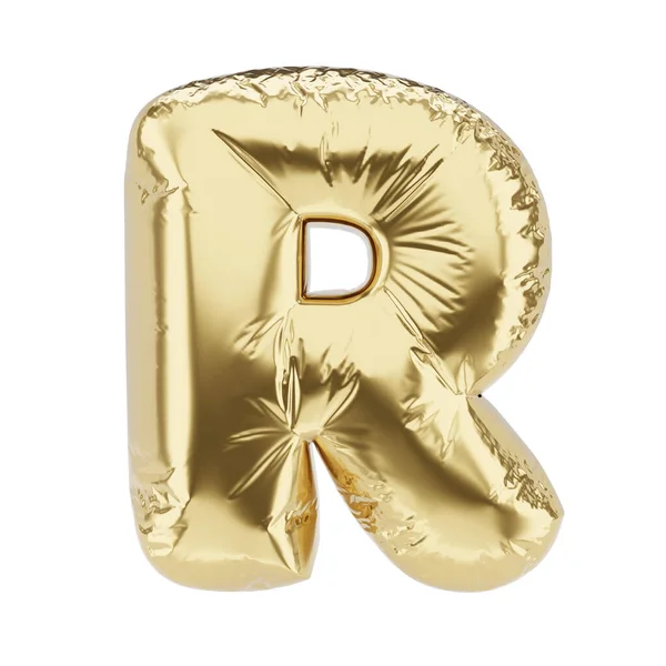 白い背景に孤立した金色の箔インフレータブル気球で作られた手紙R 3Dレンダリング図 — ストック写真