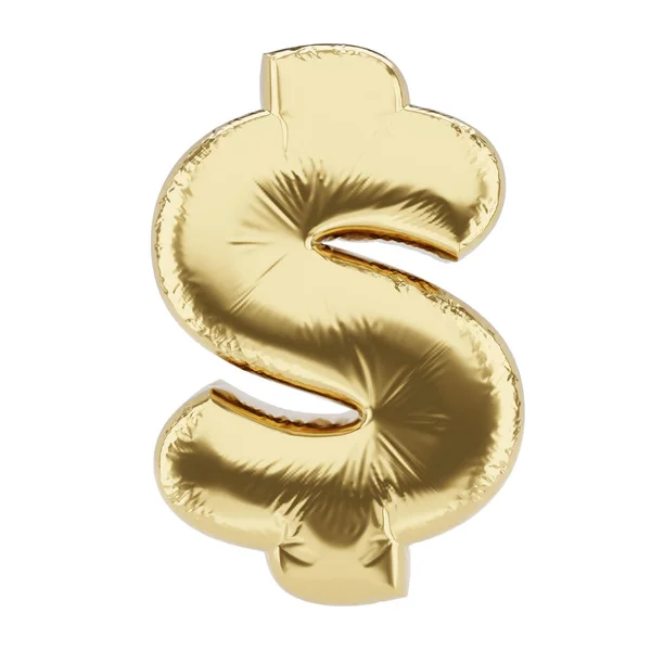 Dollarzeichen Aus Goldenem Aufblasbarem Ballon Isoliert Auf Weißem Hintergrund Darstellung — Stockfoto