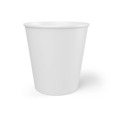 Beyaz zemin üzerinde izole edilmiş boş, tek kullanımlık kahve fincanı, 3D oluşturma maketi. 