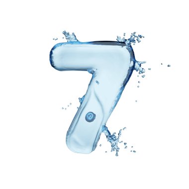 Suyun sıçrama alfabesi, beyaz arka planda izole edilmiş. 3B resimleme.