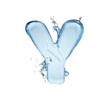 Y harfi mavi su sıçrama alfabesi beyaz arka planda izole. 3B resimleme.