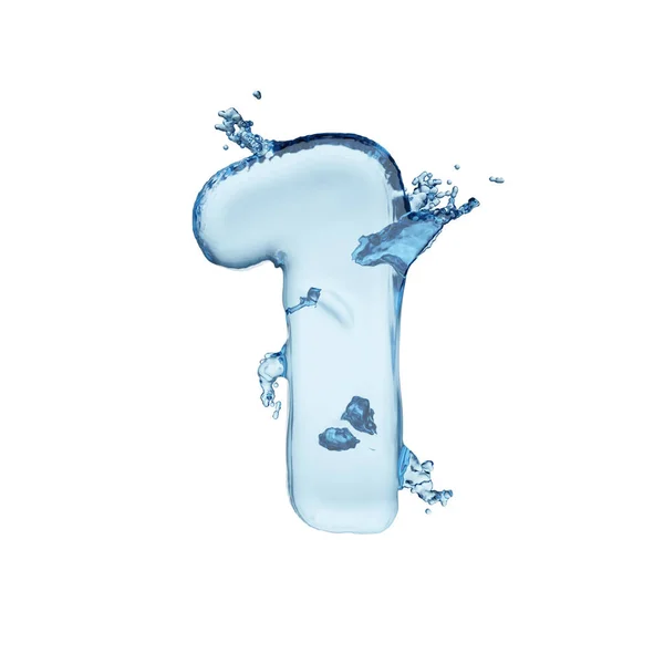 Dígito Alfabeto Salpicadura Agua Azul Aislado Sobre Fondo Blanco Ilustración —  Fotos de Stock