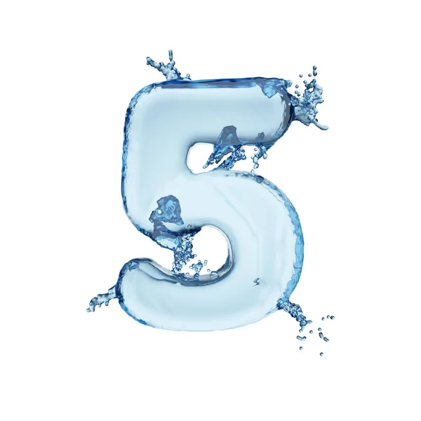 Digit Blue Water Splash Alphabet Isolated White Background Rendering Illustration — Stock Photo, Image