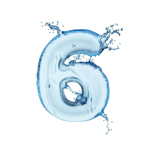 Číslice Modrá Voda Stříkající Abeceda Izolované Bílém Pozadí Obrázek Vykreslování — Stock fotografie