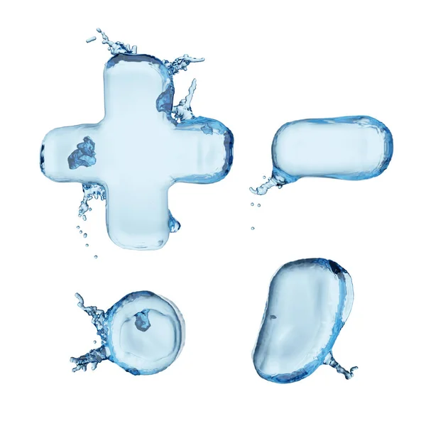 Marca Puntuación Alfabeto Salpicadura Agua Azul Aislado Sobre Fondo Blanco —  Fotos de Stock