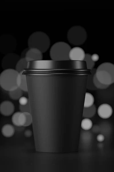 330 Leere Schwarze Einweg Kaffeepapiertasse Mit Unscharfem Licht Hintergrund Darstellung — Stockfoto