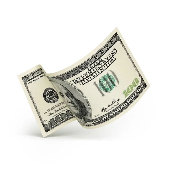 Billete Cien Dólares Billete Estadounidense Aislado Sobre Fondo Blanco Renderizado — Foto de Stock