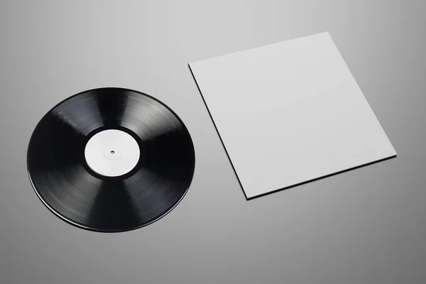 Vinyl Record Blank Cardboard Cover Gray Background Mock Design Template — Stock Photo, Image