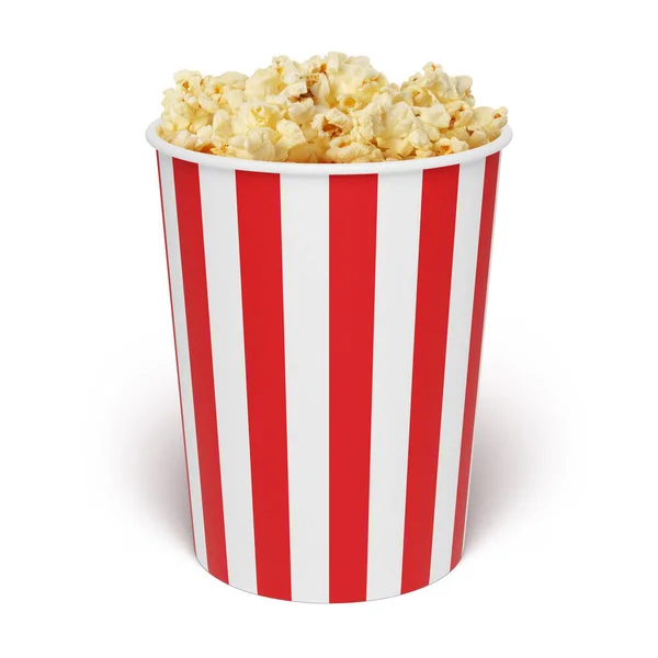Popcorn Gestreiften Eimer Herausnehmen Isoliert Auf Weißem Hintergrund — Stockfoto