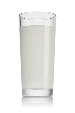 Beyaz arka planda izole edilmiş bir bardak süt. 3B resimleme.