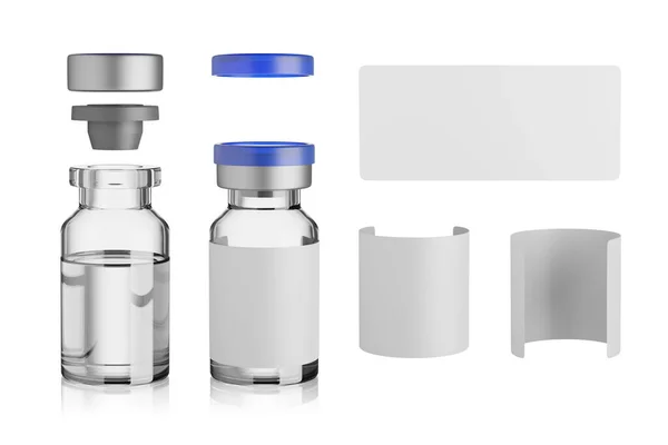 Vaccine Glass Vial Mockup Isolated White Background Rendering —  Fotos de Stock