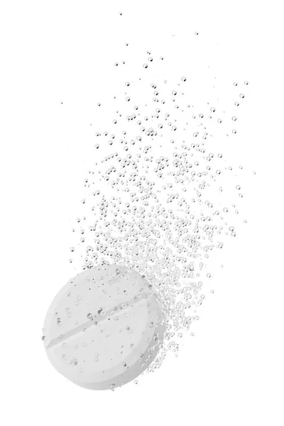 Šumivá Tableta Vodě Bublinkami Izolovanými Bílém Pozadí Obrázek Vykreslování — Stock fotografie