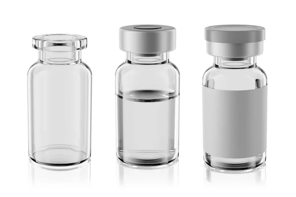 10R Impfstoffglasinjektionsflaschen Isoliert Auf Weißem Hintergrund Rendering Attrappe — Stockfoto