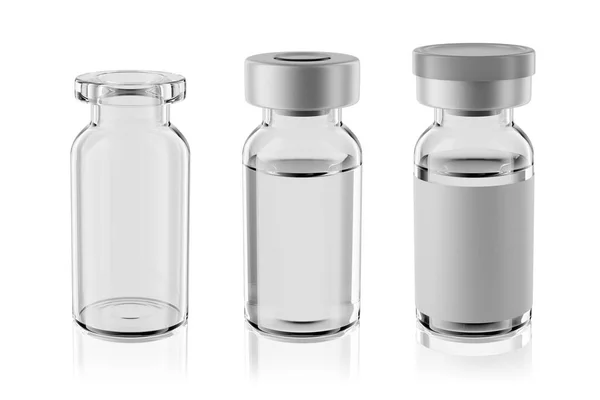 Impfstoffglasinjektionsflaschen Isoliert Auf Weißem Hintergrund Rendering Attrappe — Stockfoto