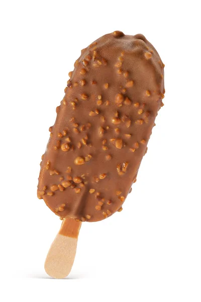 Zmrzlina Nanuk Čokoládovou Polevou Ořechy Izolované Bílém Pozadí Stock Snímky