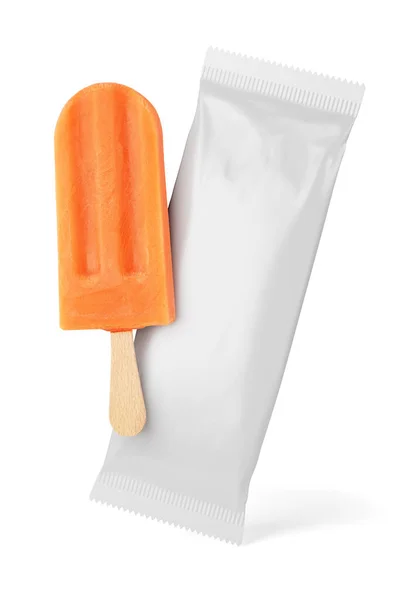 Helado Paleta Naranja Paquete Limpio Aislado Sobre Fondo Blanco Renderizado —  Fotos de Stock