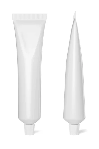 白い背景に隔離された空白の白い化粧チューブ 3Dレンダリング図 — ストック写真