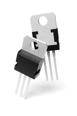 TO-220 'deki elektronik bileşen beyaz arka planda izole edilmiş. 3B resimleme.