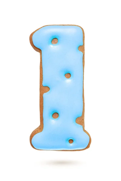 Biscoito Gengibre Azul Número Isolado Fundo Branco Decoração Natal — Fotografia de Stock