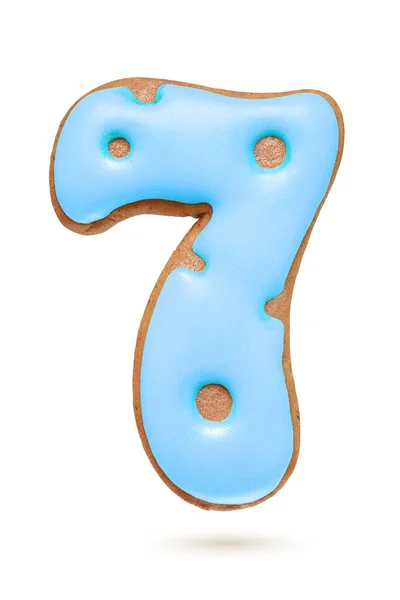 Number Blue Gingerbread Biscuit Isolated White Background Christmas Decoration — Stock Photo, Image