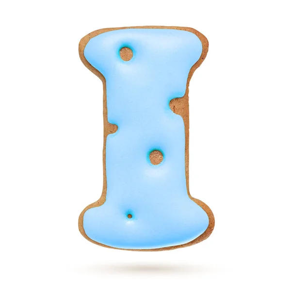 Carta Maiúscula Biscoito Gengibre Azul Isolado Fundo Branco Decoração Natal — Fotografia de Stock